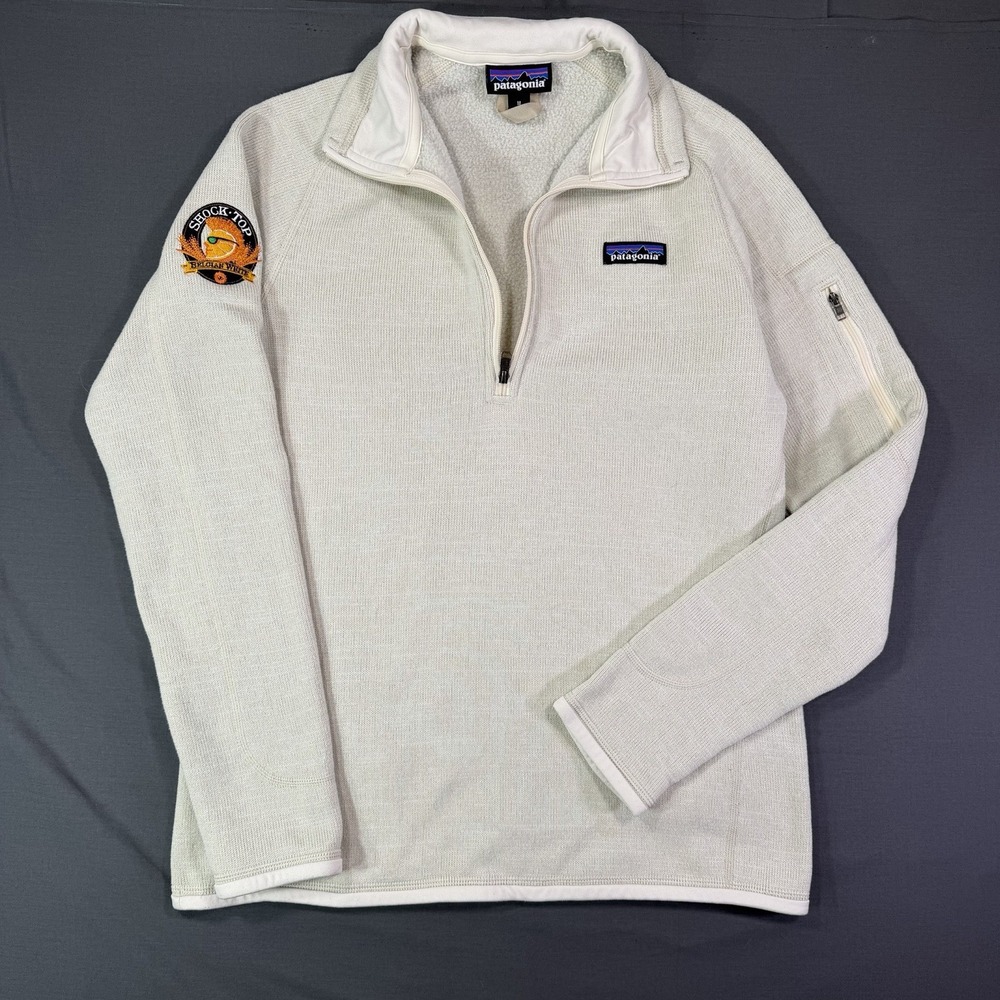 Patagonia Sweater M Women's Hiking Outdoors 1/4 Zip Fleece Belgian White Beer